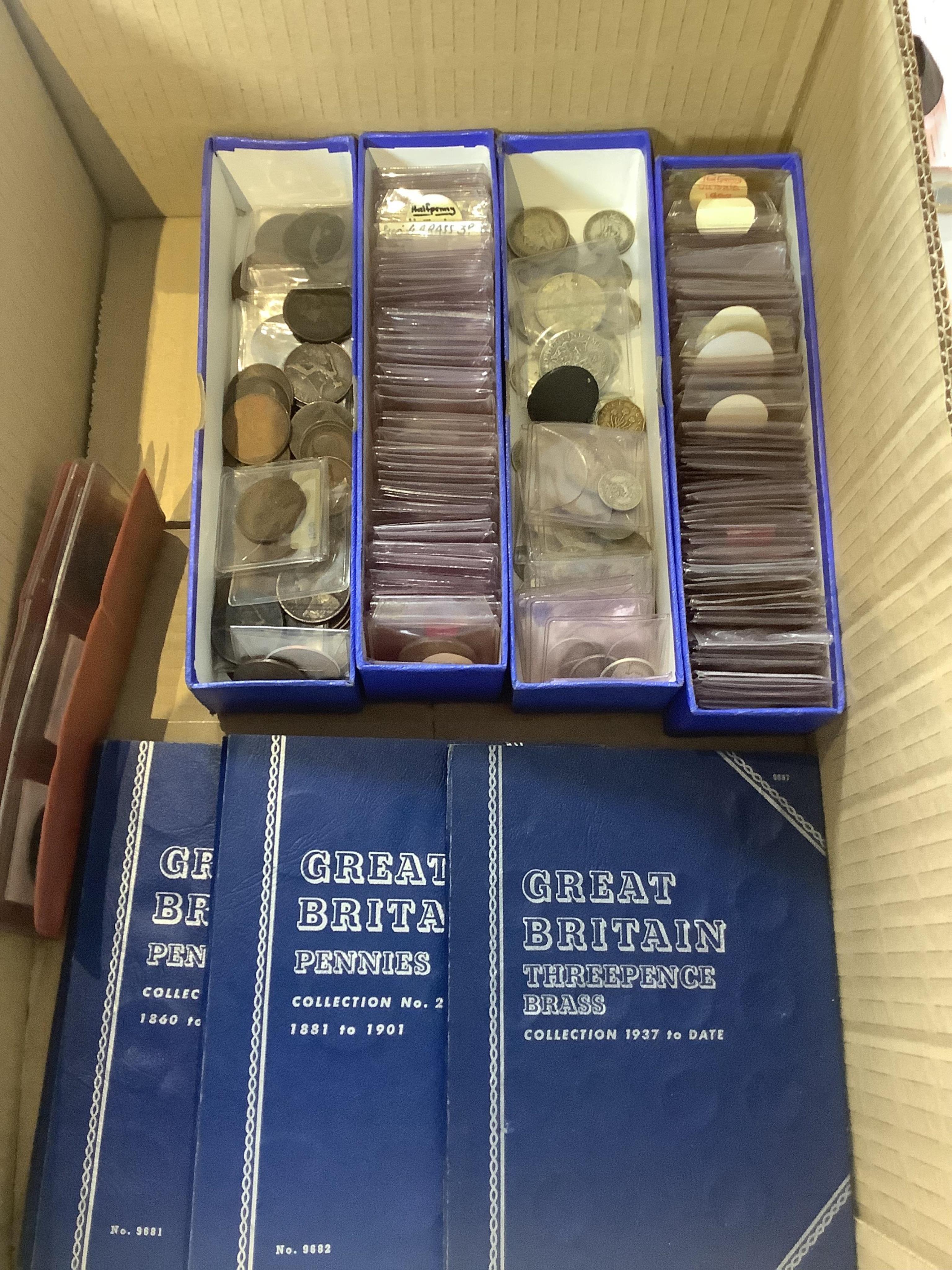 John Hill Collection., British coins, comprising, Victoria to Elizabeth II bronze pennies, Victoria to George VI shillings, halfcrowns, florins etc., Elizabeth II, 1966 specimen coin set, halfpenny to halfcrown, proof co